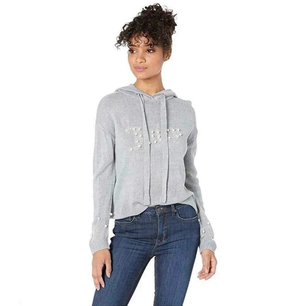 JUICY Couture Pearl Trimmed Hoodie Heather Grey Sweater L